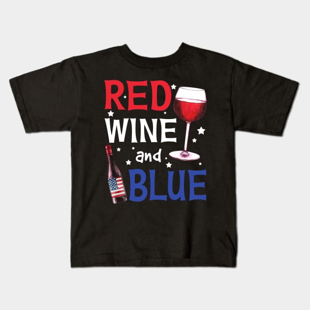 Red Wine And Blue Funny Drinking 4th Of July Kids T-Shirt by Kaileymahoney